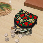 Rose Flower Sugar Skull Pattern Print Coin Purse