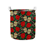 Rose Flower Sugar Skull Pattern Print Collapsible Laundry Basket
