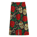 Rose Flower Sugar Skull Pattern Print Cotton Front Slit Maxi Skirt