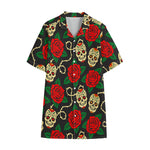 Rose Flower Sugar Skull Pattern Print Cotton Hawaiian Shirt
