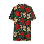 Rose Flower Sugar Skull Pattern Print Cotton Hawaiian Shirt
