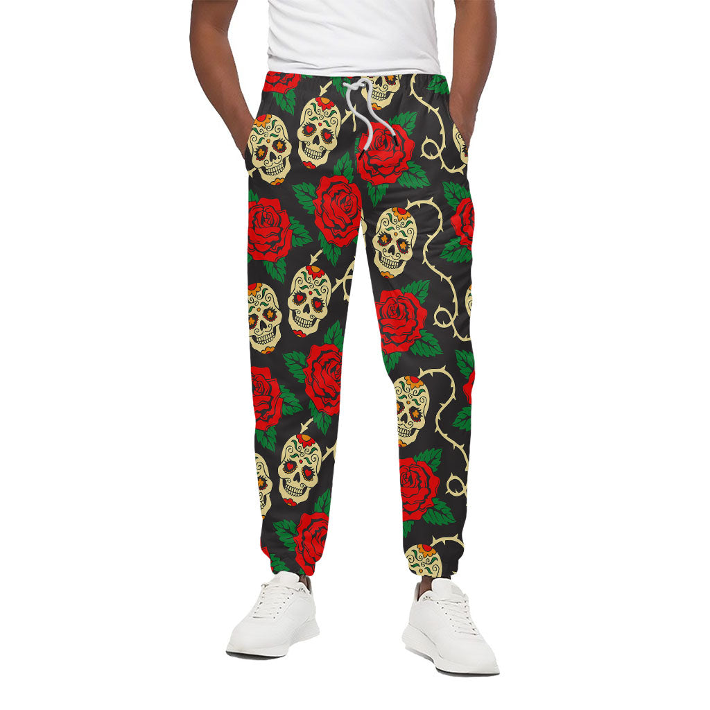 Rose Flower Sugar Skull Pattern Print Cotton Pants