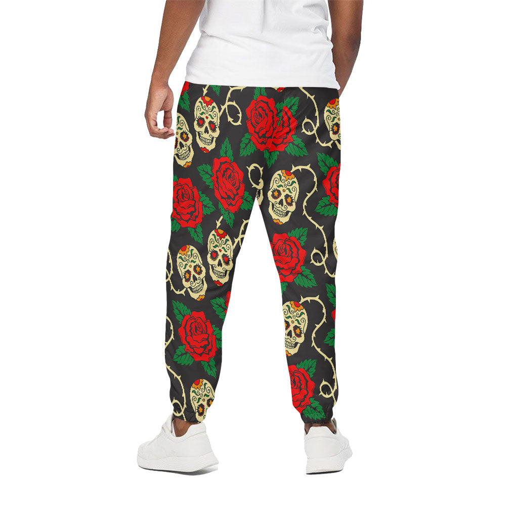Rose Flower Sugar Skull Pattern Print Cotton Pants
