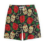 Rose Flower Sugar Skull Pattern Print Cotton Shorts