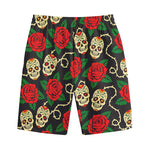 Rose Flower Sugar Skull Pattern Print Cotton Shorts
