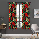 Rose Flower Sugar Skull Pattern Print Curtain