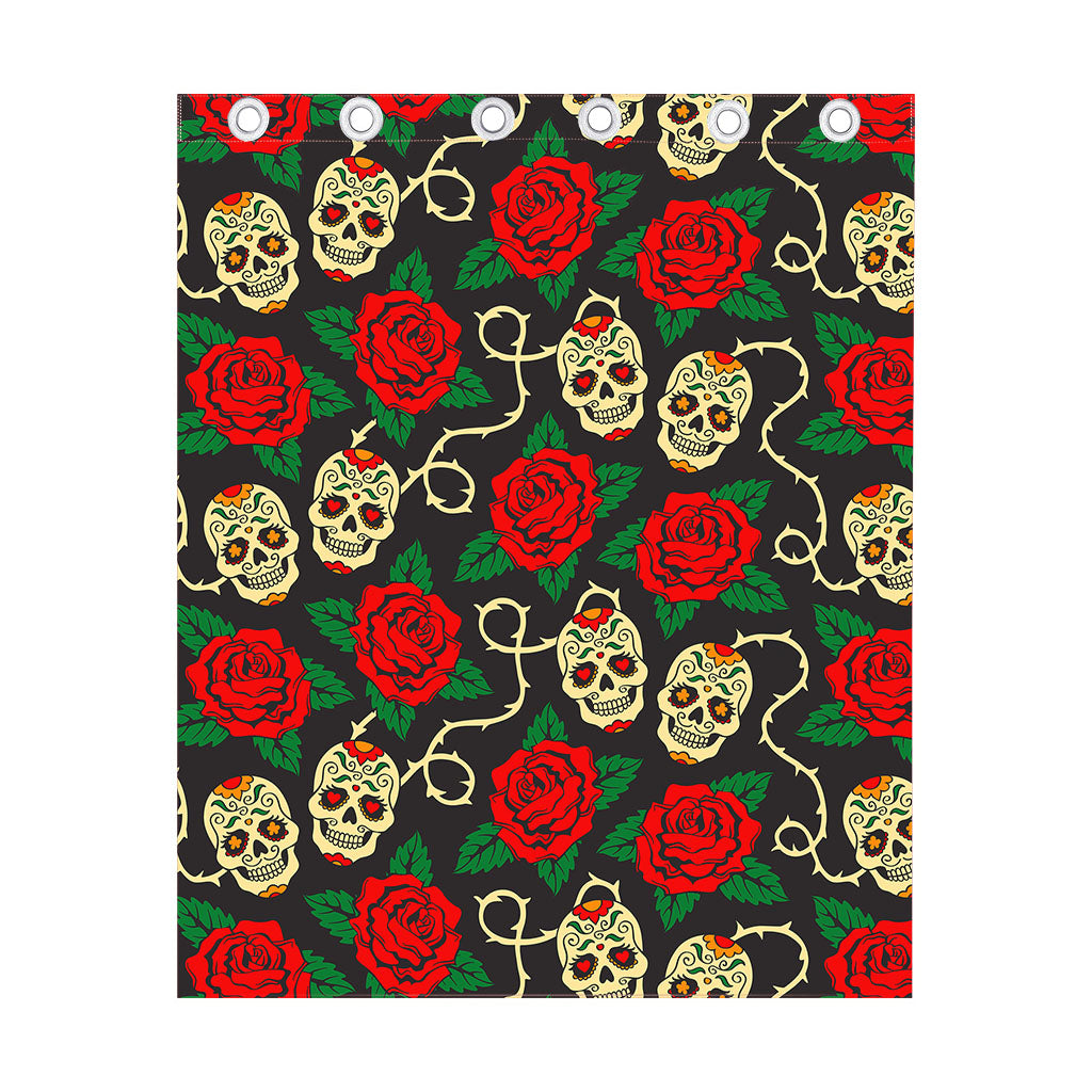 Rose Flower Sugar Skull Pattern Print Curtain