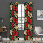 Rose Flower Sugar Skull Pattern Print Curtain
