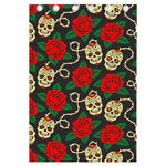 Rose Flower Sugar Skull Pattern Print Curtain