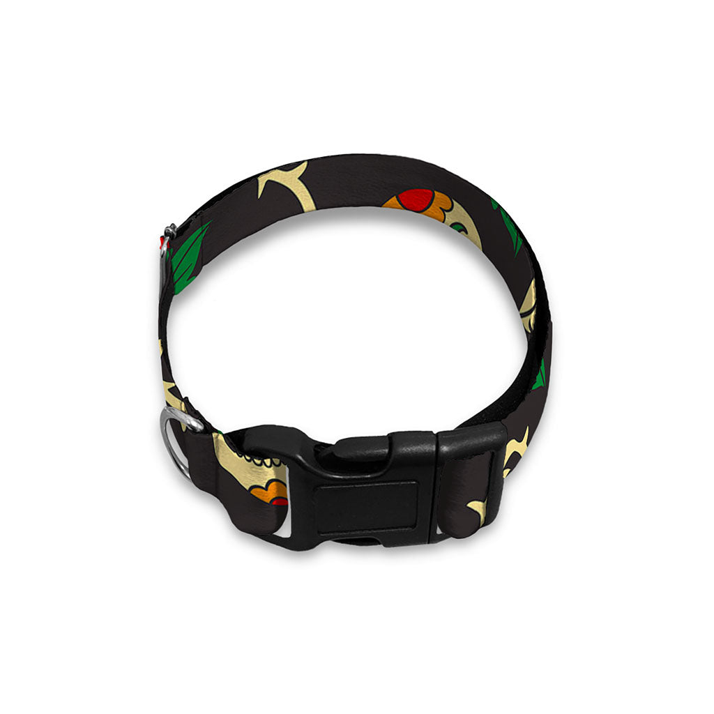 Rose Flower Sugar Skull Pattern Print Dog Collar