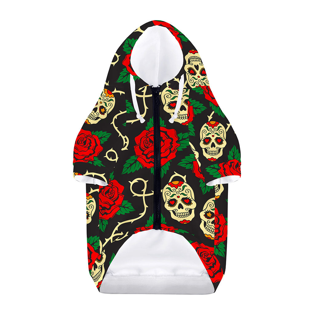 Rose Flower Sugar Skull Pattern Print Dog Zip Up Hoodie