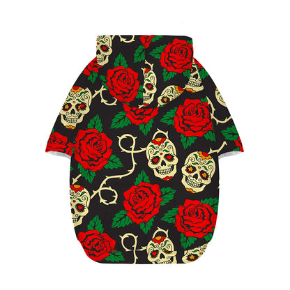 Rose Flower Sugar Skull Pattern Print Dog Zip Up Hoodie