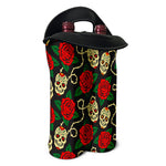 Rose Flower Sugar Skull Pattern Print Double Neoprene Wine Tote
