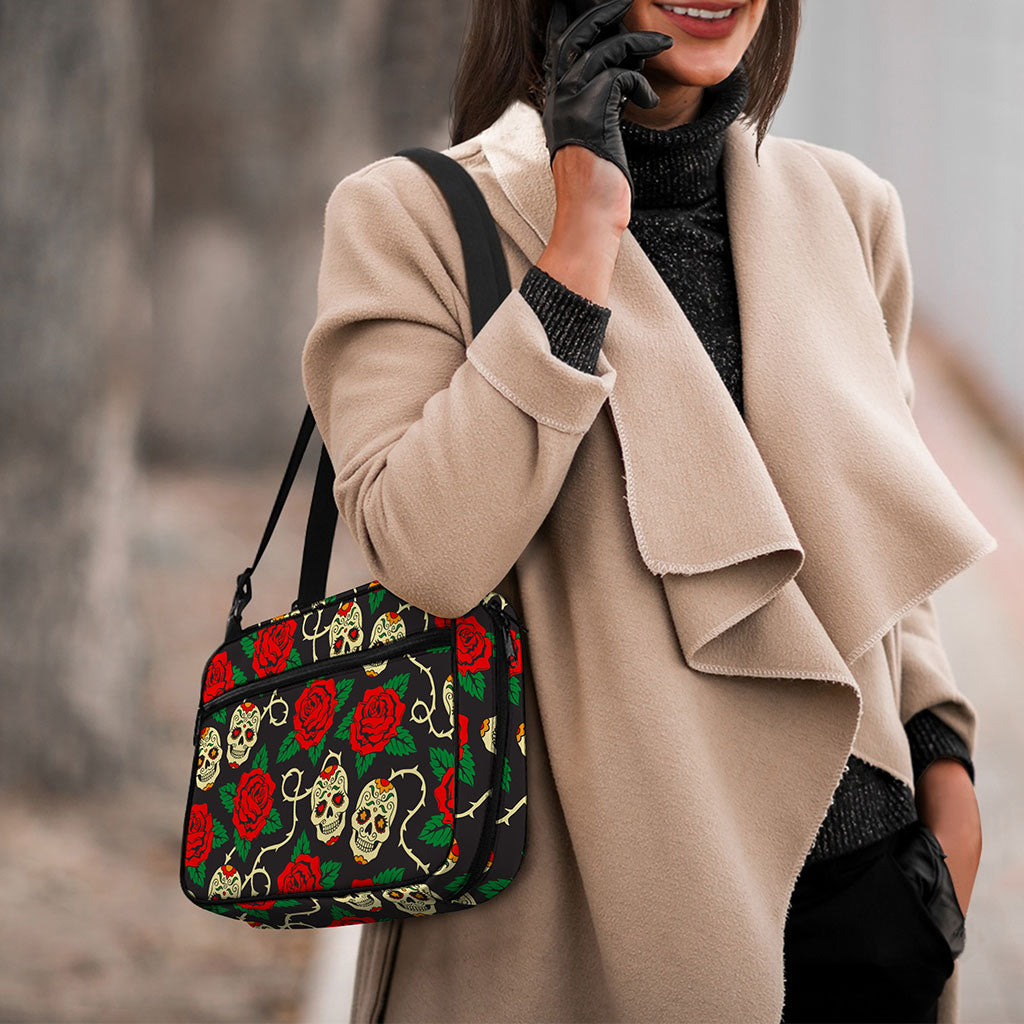 Rose Flower Sugar Skull Pattern Print Double Strap Bible Bag