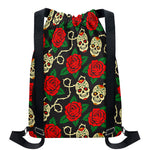 Rose Flower Sugar Skull Pattern Print Drawstring Backpack