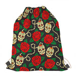 Rose Flower Sugar Skull Pattern Print Drawstring Bag