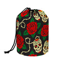 Rose Flower Sugar Skull Pattern Print Drawstring Makeup Bag
