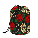 Rose Flower Sugar Skull Pattern Print Drawstring Makeup Bag