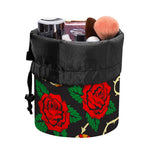 Rose Flower Sugar Skull Pattern Print Drawstring Makeup Bag