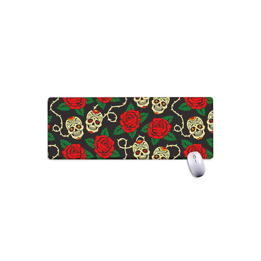 Rose Flower Sugar Skull Pattern Print Extended Mouse Pad