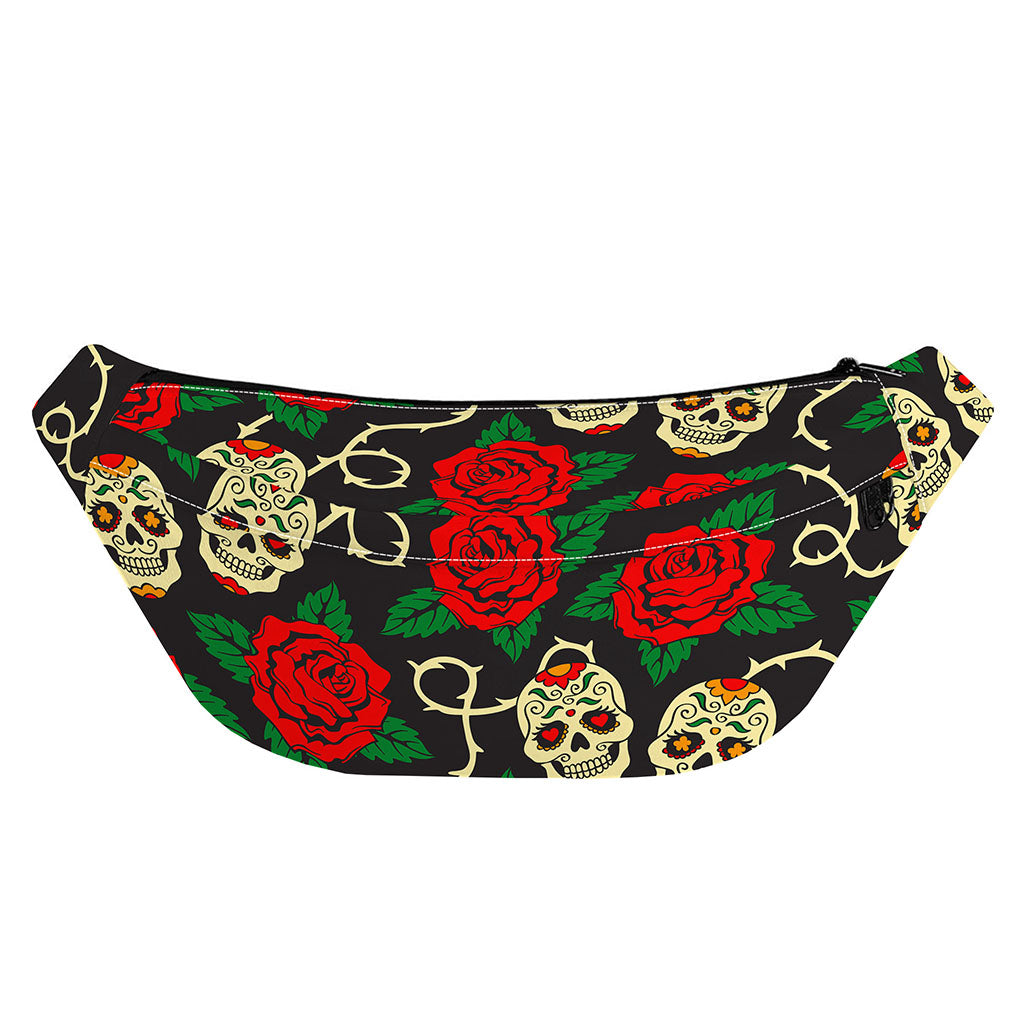 Rose Flower Sugar Skull Pattern Print Fanny Pack