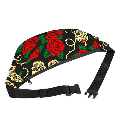 Rose Flower Sugar Skull Pattern Print Fanny Pack
