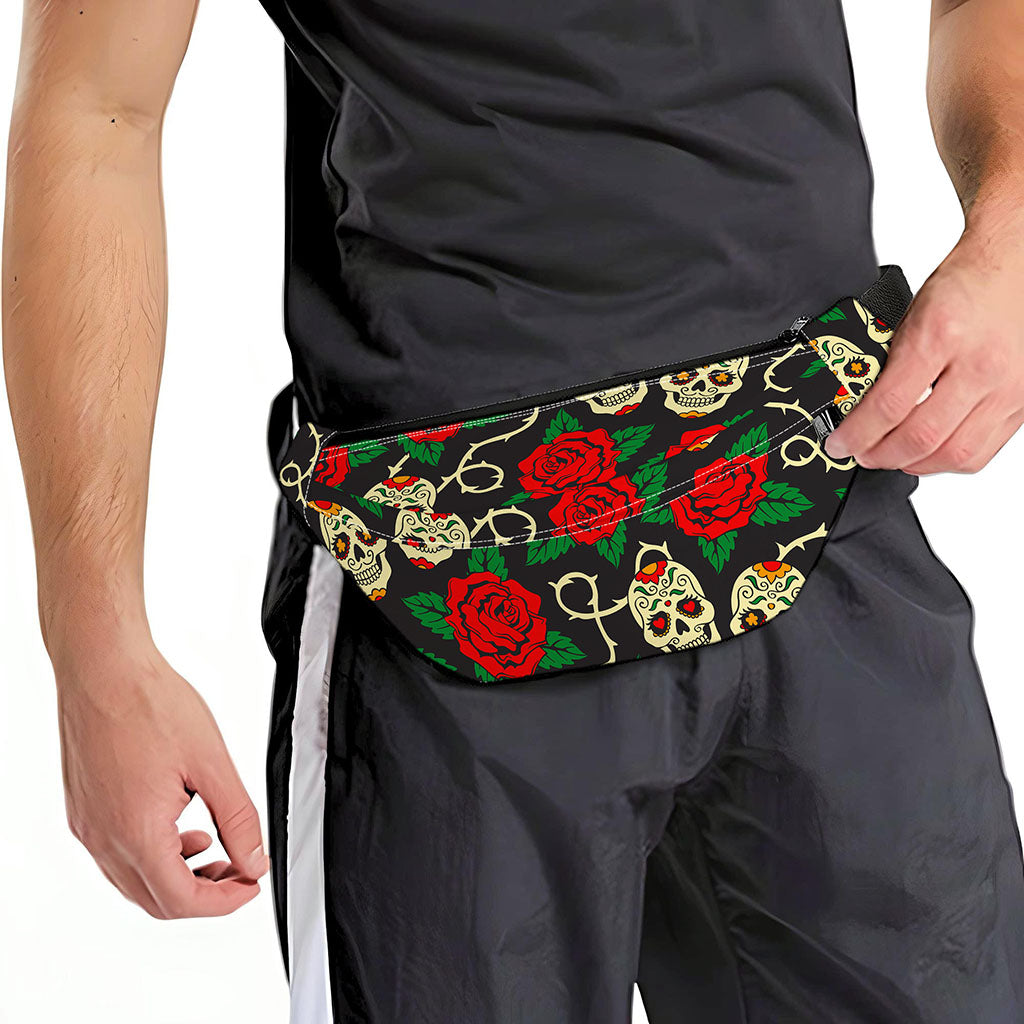 Rose Flower Sugar Skull Pattern Print Fanny Pack