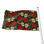 Rose Flower Sugar Skull Pattern Print Flag