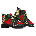 Rose Flower Sugar Skull Pattern Print Flat Ankle Boots