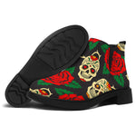 Rose Flower Sugar Skull Pattern Print Flat Ankle Boots