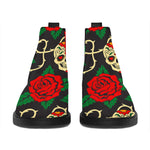 Rose Flower Sugar Skull Pattern Print Flat Ankle Boots