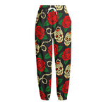 Rose Flower Sugar Skull Pattern Print Fleece Lined Knit Pants