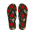 Rose Flower Sugar Skull Pattern Print Flip Flops