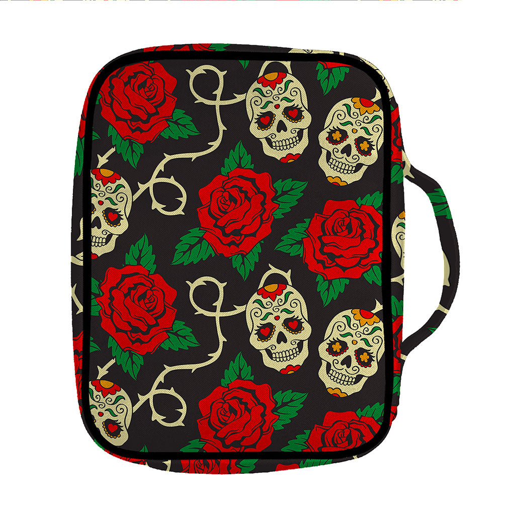 Rose Flower Sugar Skull Pattern Print Front Pocket Bible Bag
