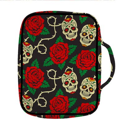 Rose Flower Sugar Skull Pattern Print Front Pocket Bible Bag