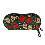 Rose Flower Sugar Skull Pattern Print Glasses Case