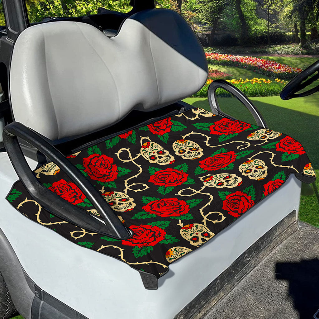 Rose Flower Sugar Skull Pattern Print Golf Cart Seat Cover