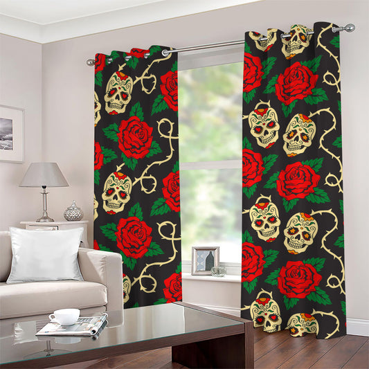 Rose Flower Sugar Skull Pattern Print Grommet Curtains