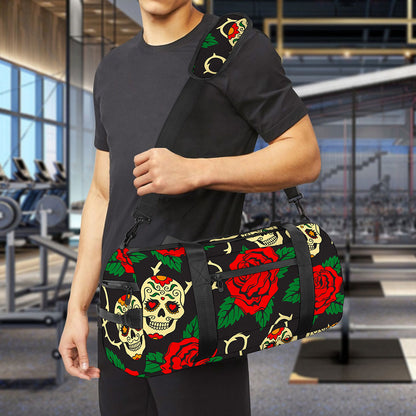 Rose Flower Sugar Skull Pattern Print Gym Bag