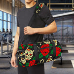 Rose Flower Sugar Skull Pattern Print Gym Bag