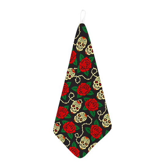 Rose Flower Sugar Skull Pattern Print Hand Towel