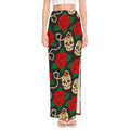 Rose Flower Sugar Skull Pattern Print High Slit Maxi Skirt