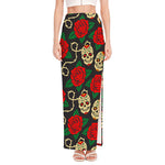 Rose Flower Sugar Skull Pattern Print High Slit Maxi Skirt