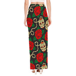 Rose Flower Sugar Skull Pattern Print High Slit Maxi Skirt