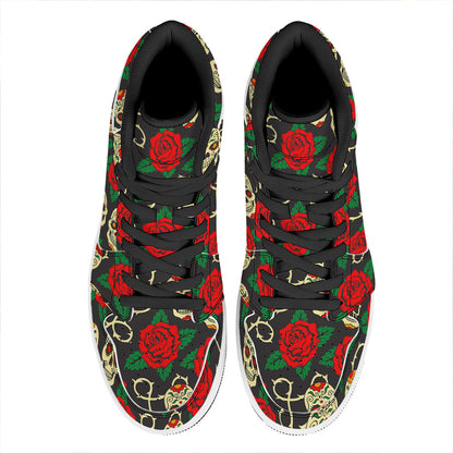 Rose Flower Sugar Skull Pattern Print High Top Leather Sneakers
