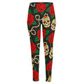 Rose Flower Sugar Skull Pattern Print High-Waisted Pocket Leggings