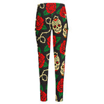 Rose Flower Sugar Skull Pattern Print High-Waisted Pocket Leggings