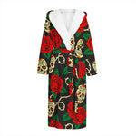 Rose Flower Sugar Skull Pattern Print Hooded Bathrobe