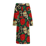Rose Flower Sugar Skull Pattern Print Hooded Bathrobe