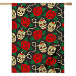 Rose Flower Sugar Skull Pattern Print House Flag